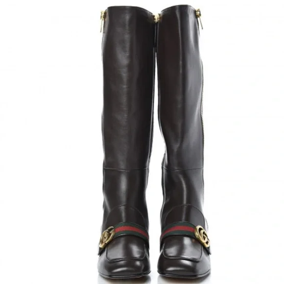 Gucci Malaga Kid GG Marmont Calfskin Leather Knee High Riding Boots - Picture 3 of 14